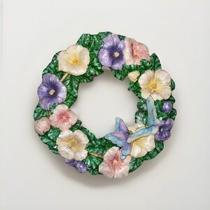 Darice All Weather Wreath In & Out Door Wall Hanging Spring Floral Pansies EUC